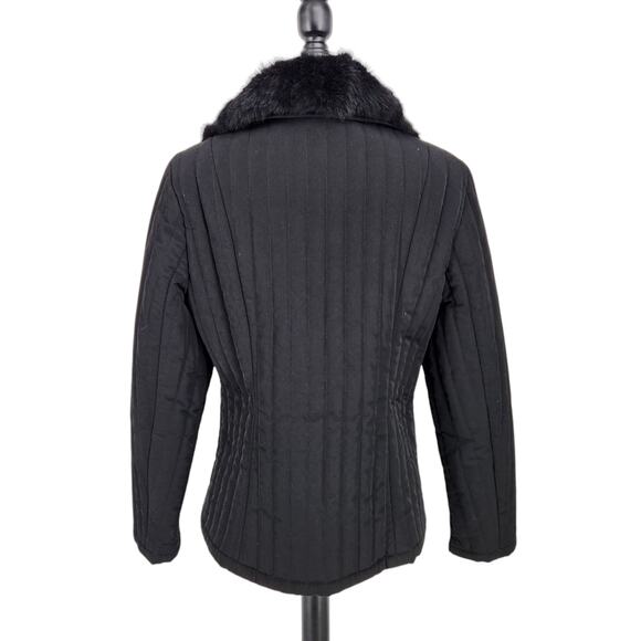 Croft & Barrow Quilted Zip Front Puffer Jacket Dyed Rabbit Fur Collar Size Med - Picture 4 of 6